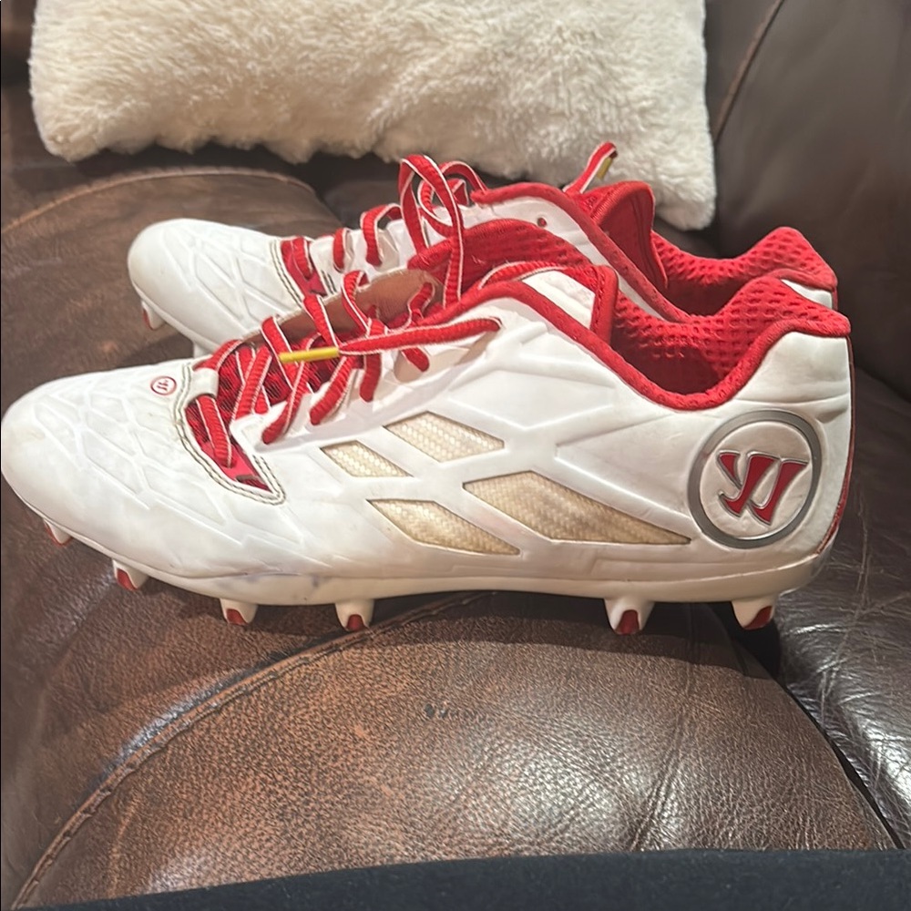 Warrior White and Red lacrosse Cleats